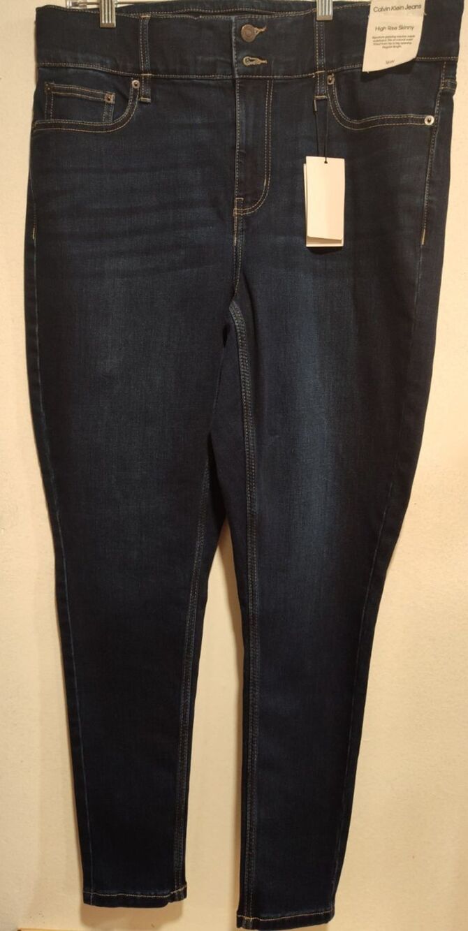 Nwt. Calvin Klein Women Blue Jeans Size 16W High Rise Skinny Denim